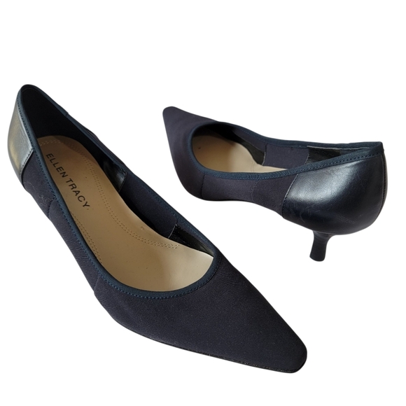 Ellen Tracy SIMPLE Black Kitren Heel Pump Sz 7.5M Suede Leather Office Siren - Picture 13 of 13